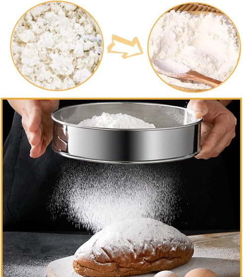 2 Pack Flour Sifter - Stainless Steel Fine Mesh Strainers, 60 Mesh Round Sifter for Baking