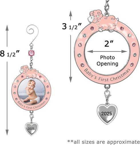 BANBERRY DESIGNS Baby Girl's First Christmas Photo Ornament - 2025 Dated Keepsake Decoration for Newborn Daughter - 3"