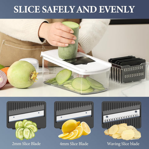 6 (6 1, Ourokhome Vegetable Mandolin Slicer, Hand Safe Kitchen Food Shredder with Mandoline Blades, Veggie Waffle