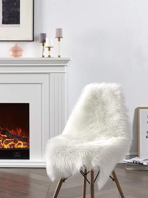 2x3 SERISSA Faux Sheepskin Fur Area Rug White Fur Chair Cover Seat Pad Small Fuzzy Rug for Bedroom Floor Sofa Living