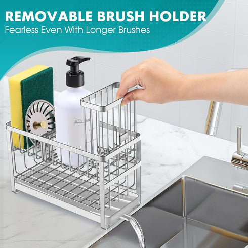 Counter (2 Sinnsally Kitchen Sponge Holder,Sink Caddy Organizer with High Brush Holder,Stainless Steel Sink Box Dish