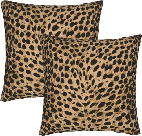 Leopard Skin Wild Animal Print Throw Pillow Cover Set of 2, Decorative Square Pillowcase for Bedroom, Living Room