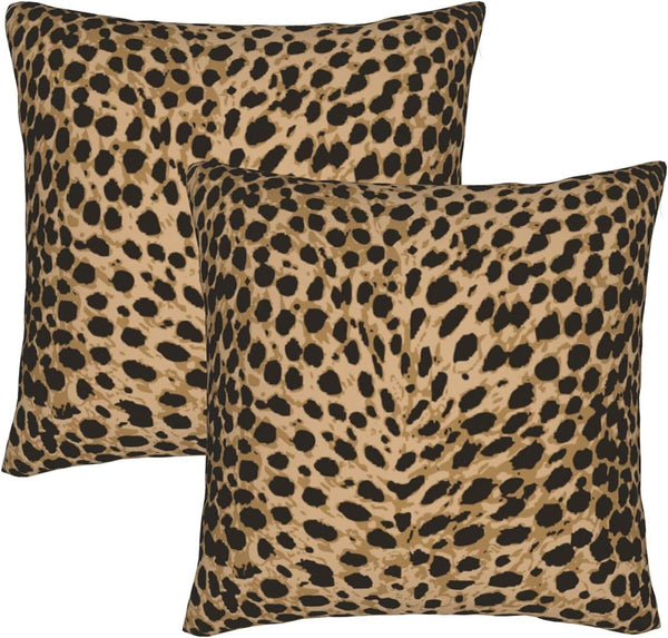 Leopard Skin Wild Animal Print Throw Pillow Cover Set of 2, Decorative Square Pillowcase for Bedroom, Living Room