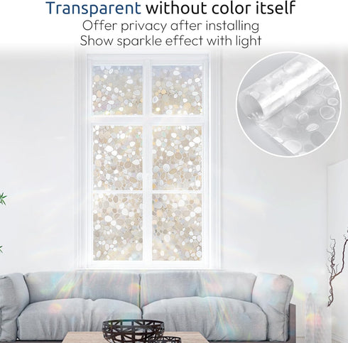 rabbitgoo Window Privacy Film, Decorative Rainbow Window Clings, Static Cling Non-Adhesive Stickers, 23.6 x 78.7 inches