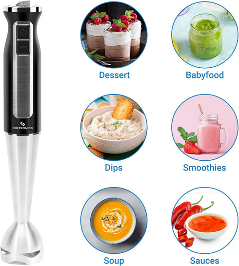 Multi Purpose Immersion Hand Blender Stick - 500W Turbo 8-Speed Mixer, Black for Smoothies, Puree, Sauce