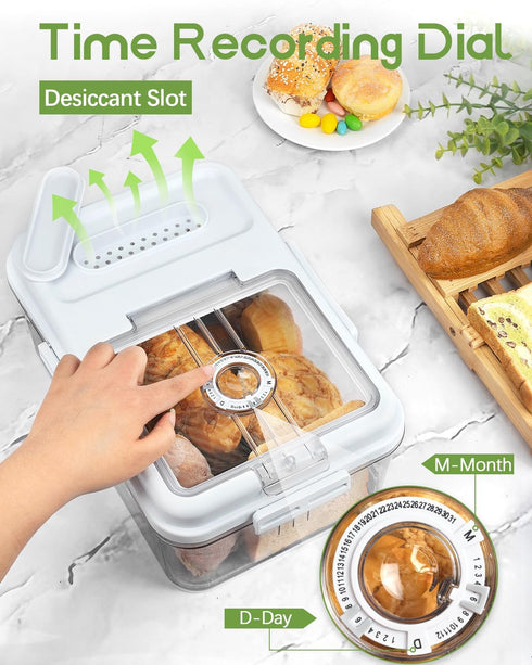 Countertop 11.4 7.5 6.7 Inch Dynta Large Bread Box for Kitchen x x Airtight Bread Storage Container Time Recording