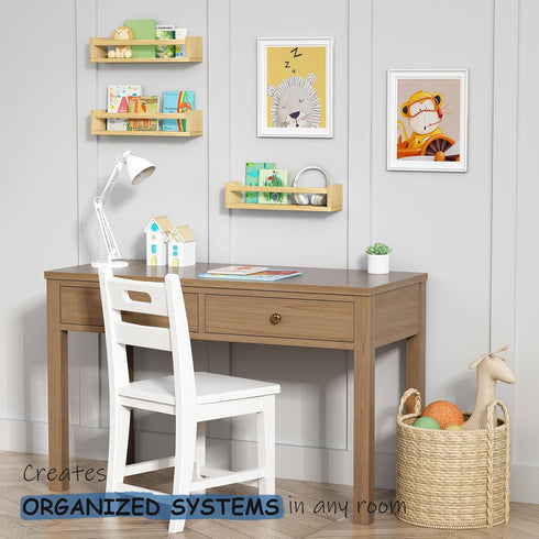 Set 3 Harwaya Floating Nursery Book Shelves for Wall, Natural Wood Wall Bookshelf for Kids Room Bedroom, Small Wooden