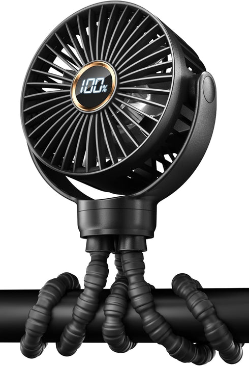 Mini Stroller Fan, Portable Battery Operated Clip on Fan with LED Display for Outdoor Travel