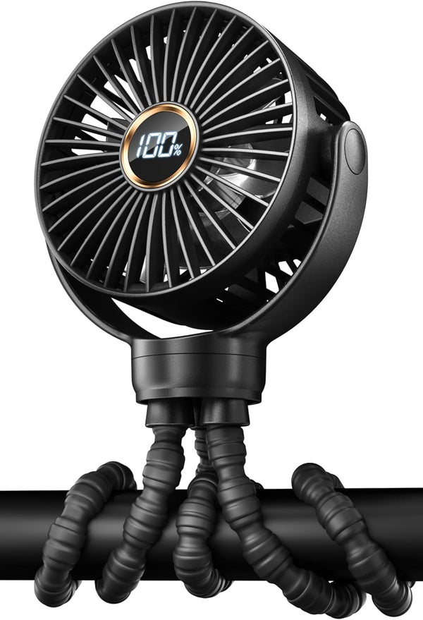 Mini Stroller Fan, Portable Battery Operated Clip on Fan with LED Display for Outdoor Travel