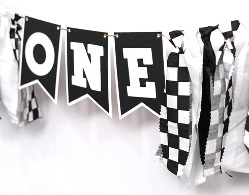 VANGNING 1st Race Car High Chair Banner - Black White Race Car Highchair Banner Birthday Decorations,First Birthday