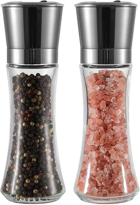 VEVOK CHEF Salt and Pepper Grinder Set Stainless Steel Black Mill with Adjustable Coarseness Spice Grinder