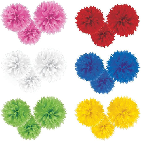 Amscan Fluffy Paper Decorations, 16", Bright Pink, 3 Pcs
