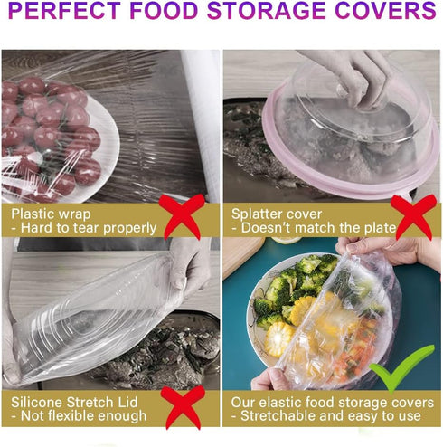 200PCS Plastic Bowl Covers Reusable, Elastic Food Storage Cover Stretch Plastic Wrap for Food, Bowl Covers for Bread Proofing, Food Cover for Family Outdoor Picnic - Alternative to Foil, Plastic Wrap by DI QIU REN