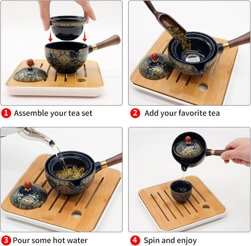 Set,Portable Set 360 LURRIER Porcelain Chinese Gongfu Tea Teapot with Rotation Tea maker and Infuser,Portable All