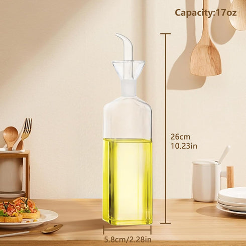 Olive Oil Dispenser Bottle, Glass Oil Bottle for Kitchen or BBQ, 17oz Vinaigrette Oil Cruet