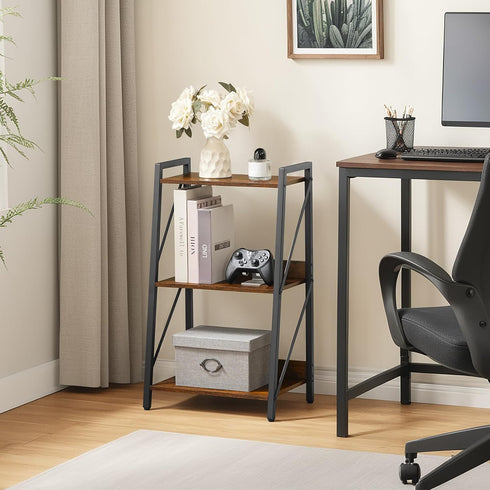 3-Tier BF303CJ01 HOOBRO Ladder Shelf, Bookshelf, Corner Bookcase, Small Bookshelf with Metal Frame, for Living Room