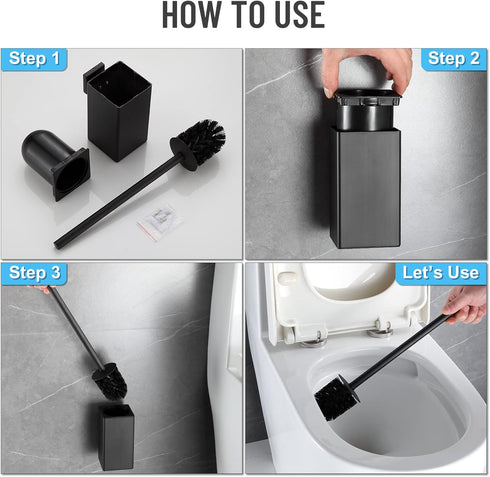 Wall-Mounted Black Toilet Brush with Stainless Steel Handle