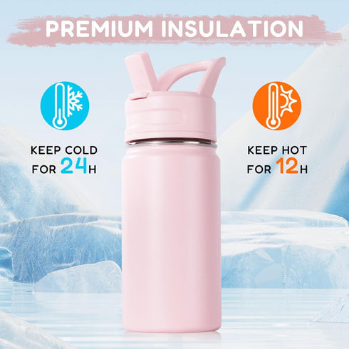 12oz Fijinhom Kids Water Bottle for School, Toddler Bottles with Straws, Stainless Steel Vacuum Insulated Water Bottle
