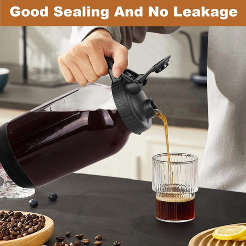 QHH 64oz Cold Brew Coffee Maker, Mason Jar Pitcher with Stainless Steel Filter, Sealed, Leak-Proof Lid with Pour Spout