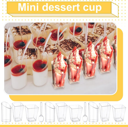 300 Pack 3oz 5oz Events(3 Funtery Mini Dessert Cups with Spoons - Reusable Clear Plastic Yogurt Parfait & Appetizer