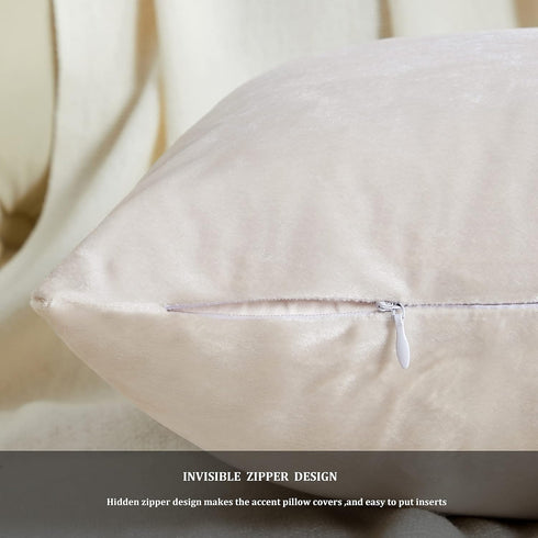 GIGIZAZA Velvet Ivory Throw Pillow Covers, Decorative Cushion Covers, 4pcs (18x18inch/45x45cm) for Sofa Couch