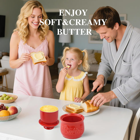 ISTOOLL Butter Crock with Improved Lid Porcelain French Butter Dish Keeper, Butter Dish Keeper for Spreadable Butter
