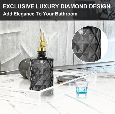 12 OzClear 1 Pack Mouthwash Dispenser for Bathroom, Luxury Diamond Glass Mouth Wash Container, Glass Mouthwash