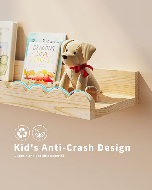 Shario 4-Pack 16.5 Inches) Nursery Book Shelves, Wood Floating Shelves for Wall Kids, Scalloped Shelves, Wall Book
