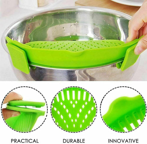 2 Pcs Silicone Clip on Strainer, Fits All Pots and Bowls for Pasta, Meat, Vegetables, and Fruit