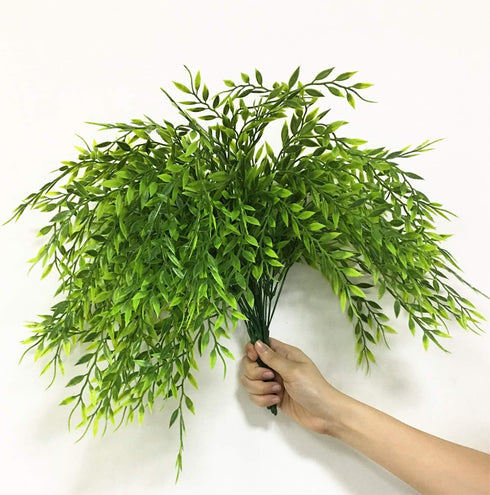 CATTREE Artificial Weeping Willow, Plastic Plants Greenery Leaves, Fake Hanging Vine Faux Ivy Garland, 4 Pack