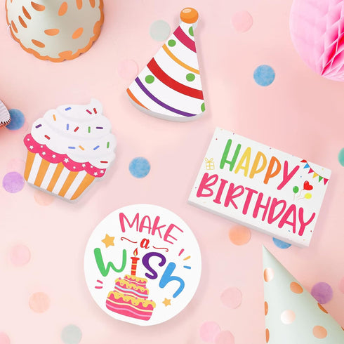 Huray Rayho Birthday Tiered Tray Decor Celebration Wooden Sign Colorful Birthday Party Supplies Make Wish Freestanding