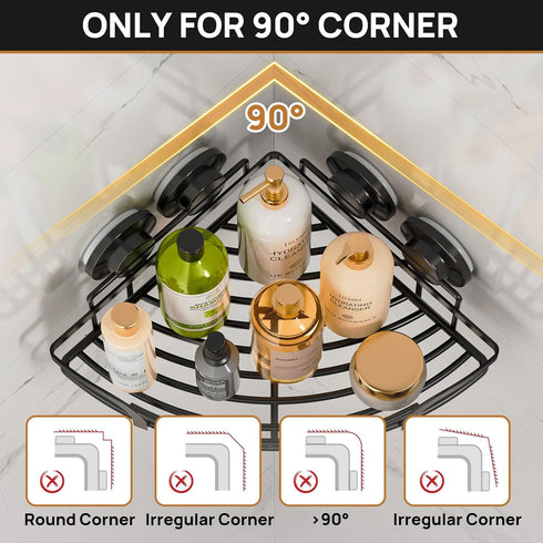 2 Pack LEVERLOC Strong Suction Cup Corner Shower Caddy, Large Capacity Removable Bathroom Organizer, Stainless Steel