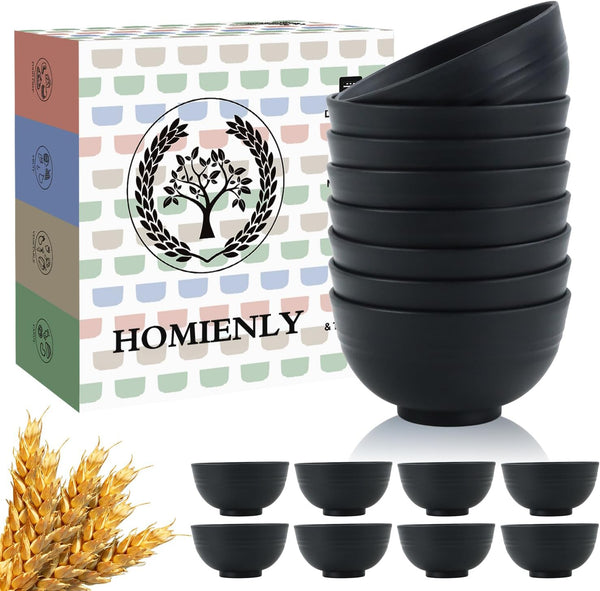Homienly Cereal Bowls, 8 PCS Dessert and Snack Bowls, Unbreakable Lightweight Wheat Straw Fiber, Black, 10 OZ