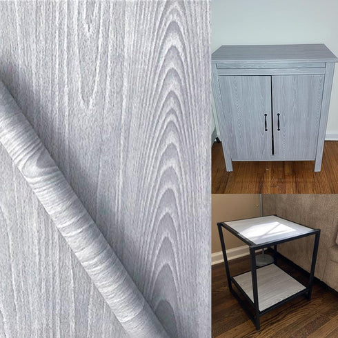 Teemall Light Gray Wood Grain Self Adhesive Sticker Wallpaper for Furniture Cabinets, Wardrobe Shelf Liner 17.7 in X