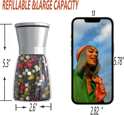 Original Stainless Steel Salt or Pepper Grinder, Top Spice Mill with Ceramic Blades, Adjustable Coarseness