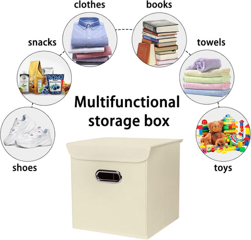 Closet Organizers Fabric Storage Bins with Lids, 3 Pack Collapsible Cube Storage Organizer Basket with Handles for