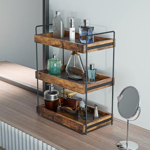 Counter 3-Tier Counter, Bathroom Organizer, Wood Spice Rack Organizer for Kitchen Vanity Skincare Organizers Shelf