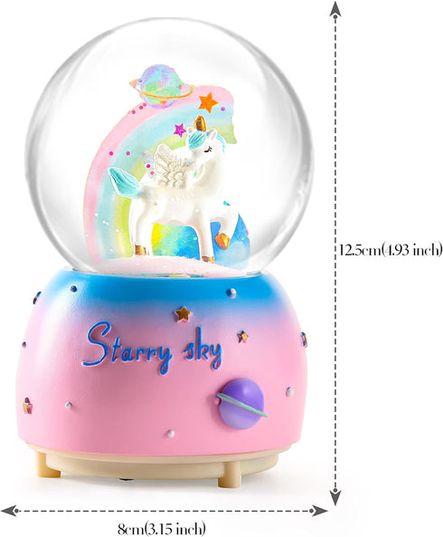 VECU Unicorn Snow Globe with Music, Perfect Music Box for Kids, Girls, Granddaughters Birthday (Manual Snow Drift)