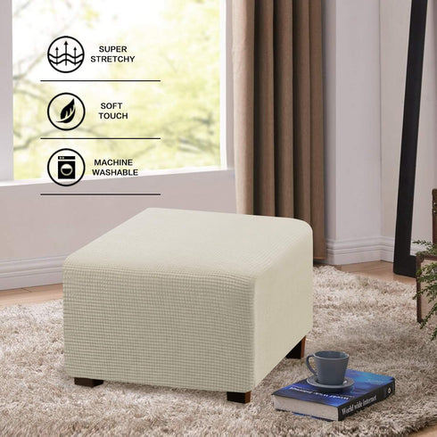 Flamingo P Stretch Ottoman Cover - Square Ottoman Slipcover Furniture Protector - Biscotti Beige