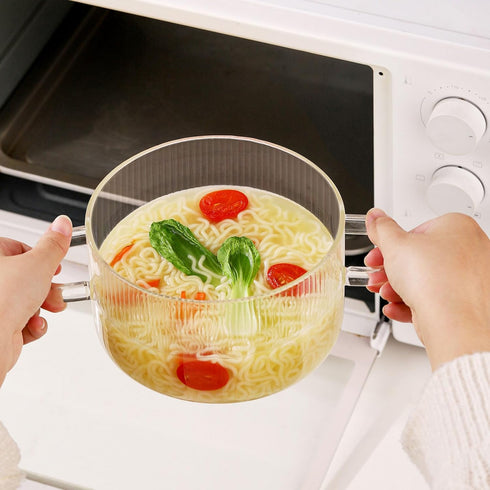 WHJY 56oz Small Glass Cooking Pot with Lid, Heat Resistant Borosilicate Glass Simmer Pot, Soup Pot
