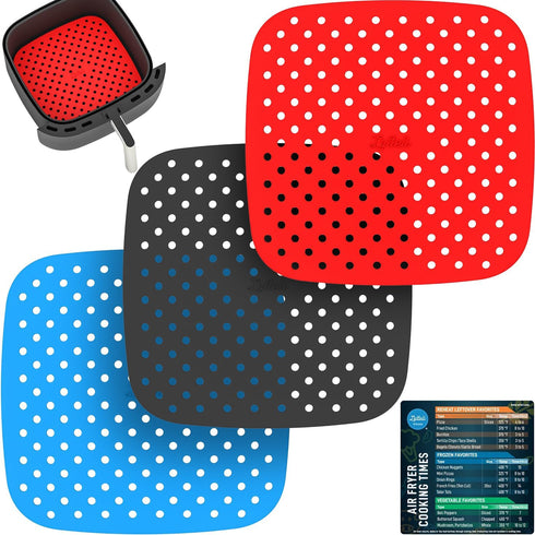 Reusable Silicone Air Fryer Liners, Easy Clean Accessories with Magnetic Cheat Sheet, Non-Stick Parchment Paper