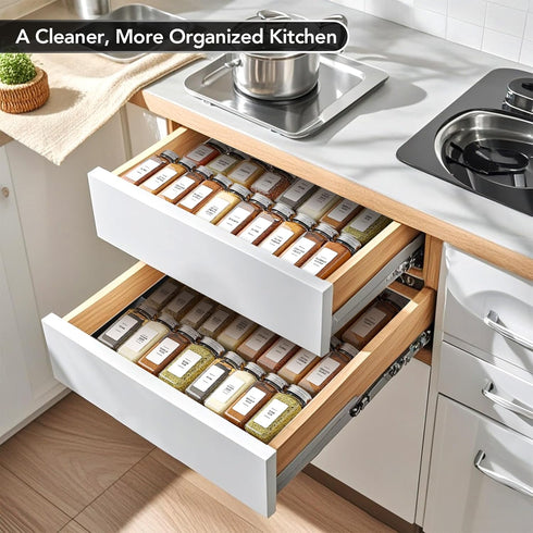 3-Tier (11"22"), Expandable Drawer Spice Organizer, Thickened Plastic Spice Rack for Kitchen Drawers Non-Slip & Easy