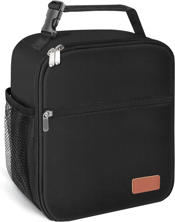 Durable Lunch Box for Men & Women, Reusable Small Lunch Bag in Black for Adults