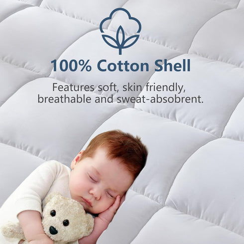 CozyLux Queen Mattress Pad 450GSM Cotton Cover, Deep Pocket Mattress Topper, Non-Slip Breathable and Soft Quilted