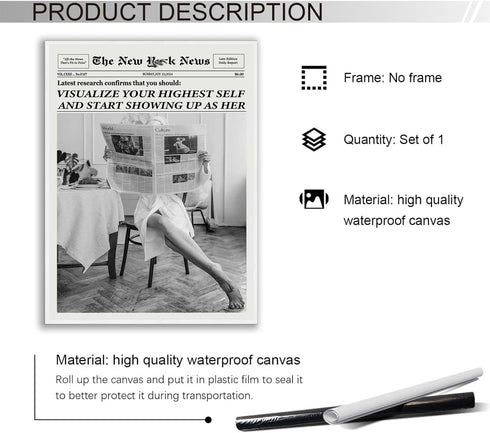 Generic 16x24in Trendy Highest Self Newspapers Prints - Retro Bar Cart Feminist Wall Art - Magazine Cover Aesthetic
