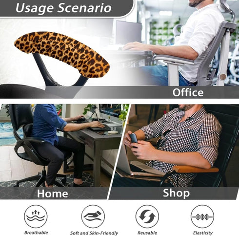 Brown Leopard Print Office Chair Armrest Covers - 1 Pair Durable, Stain Resistant Nonslip Fabric Protect Cover for
