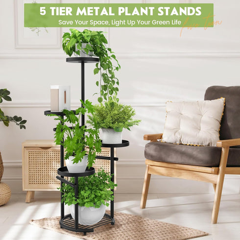 5-Tier 38in) TOSKING Tall Plant Stand Indoor & Outdoor, Anti-Tip Round Base for Pots, Child and Pet Friendly, Heavy
