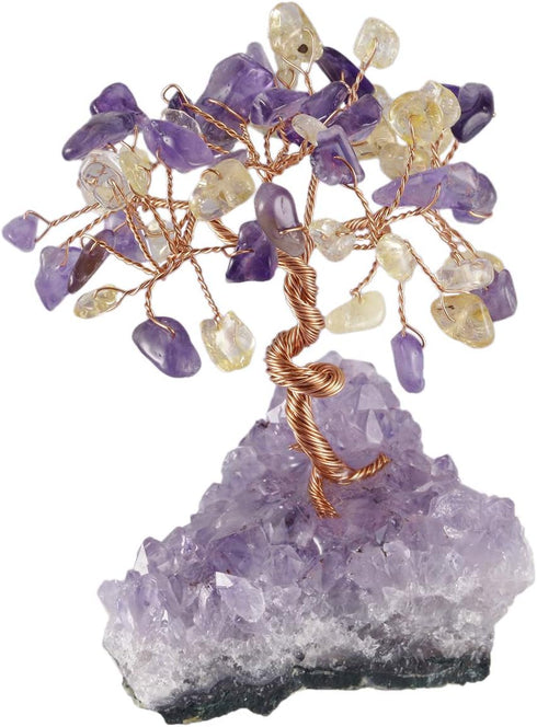 mookaitedecor Citrine & Amethyst Crystal Tree - Bonsai Money Tree with Amethyst Cluster Crystals Base for Wealth