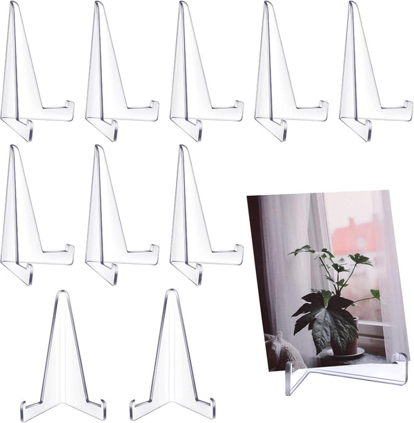 Bucherry 10 Packs Acrylic Easel Stands, Mini Coin Display Easel Holder, 3.4 x 2.5 Inch (Clear)