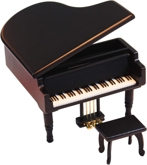 ANGEL MELODY Wooden Grand Piano Music Box Mechanism with Bench and Metal Pedal, Ring